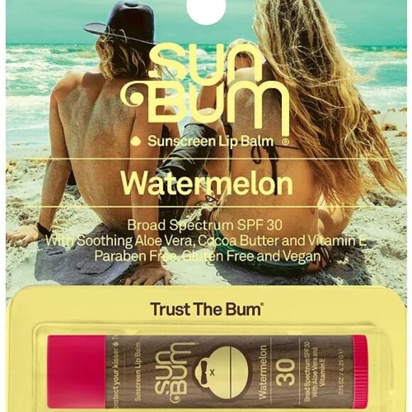SUN BUM Watermelon Lip Balm with Aloe/Cocoa Butter/Vitamin E SPF 30 Sunscreen - Picture 1 of 6